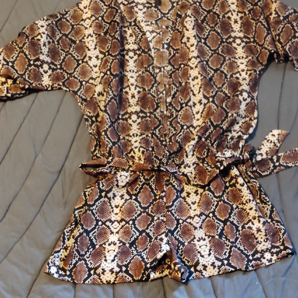BCBGMaxAzria Brown and Black Snakeskin Romper